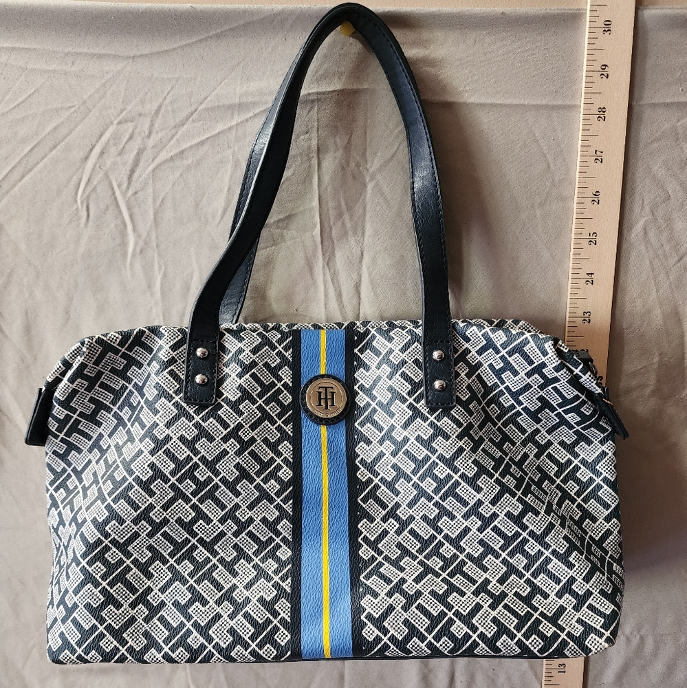 Vintage Tommy Hilfiger Blue TH Monogram  Shoulder Bag Used Great Shape